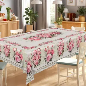 1 piece of vintage floral farmhouse style tablecloth - pink rose, perfect choice for Mother's Day, weddings, spring/summer restaurant decoration, party wallpaper, suitable for both indoor and outdoor occasions, essential for picnics and parties