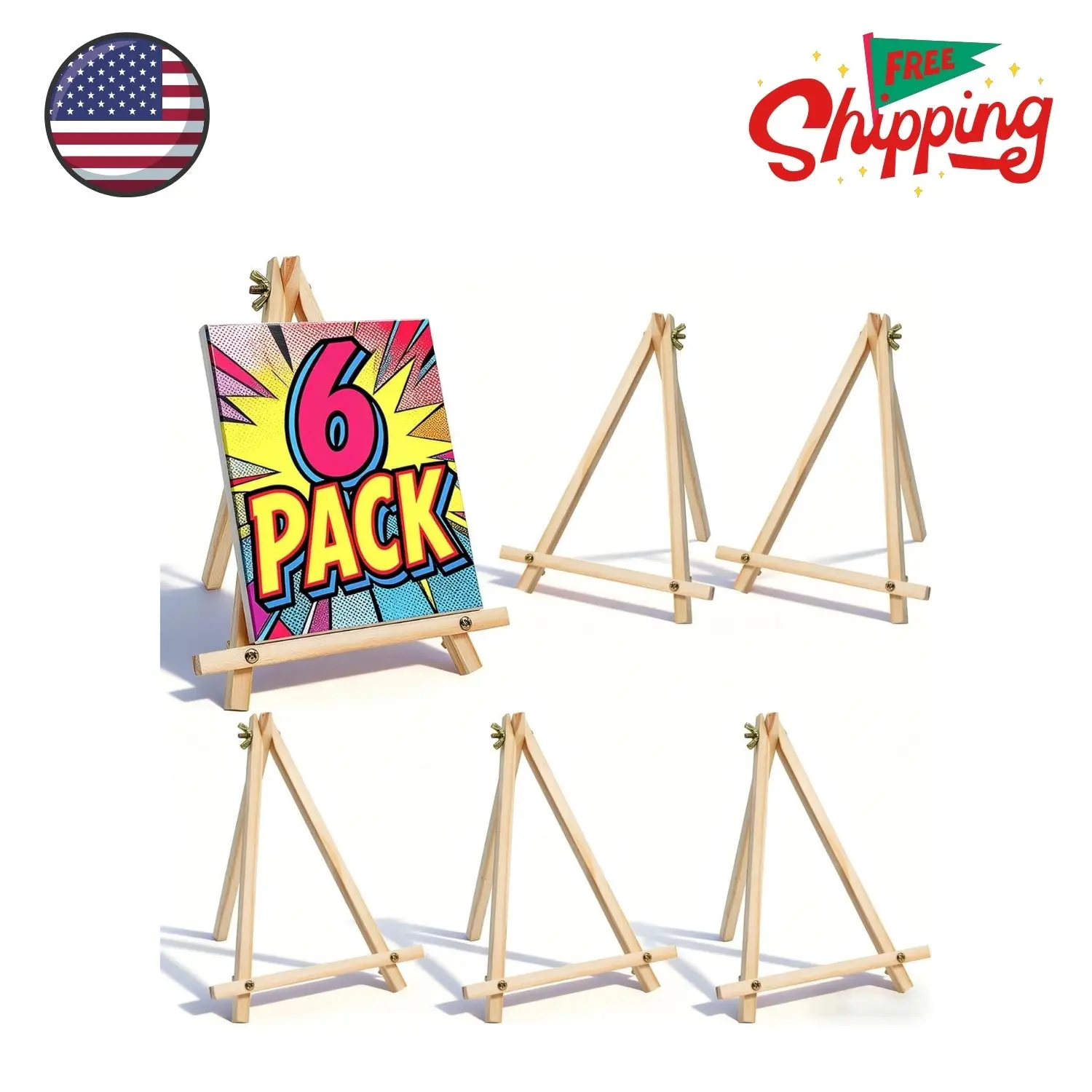 6 Pack 9 Inch Wood Easels, Tabletop Painting Easel Stand