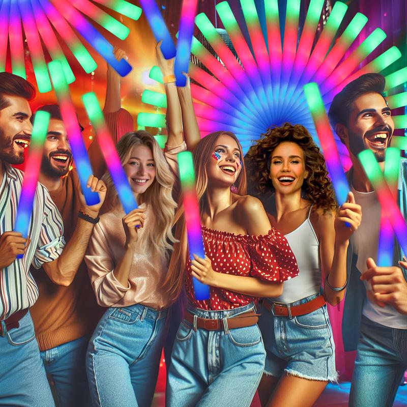 MICRENCY A LED Sponge Party Glow Stick Multicolor with 3 Flashing Modes for Night Light Party Supplies Ideal for Holidays Gaming Birthdays Events Concerts Outdoor Activities and Party Decorations Gifts Lightweight 14.6 inches