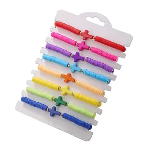 Pack of 8 Bohemian Style Cross Bracelet Elastic Soft Clay Bracelets
