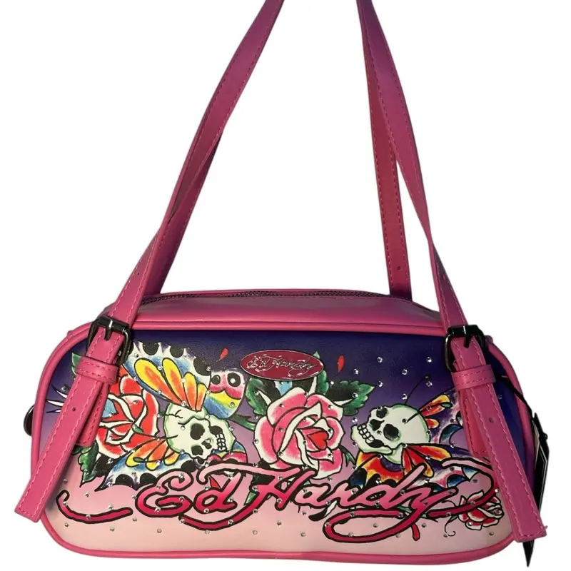 RARE Ed Hardy Y2K Ombre Skull Rhinestone Mini Shoulder Bag NWT