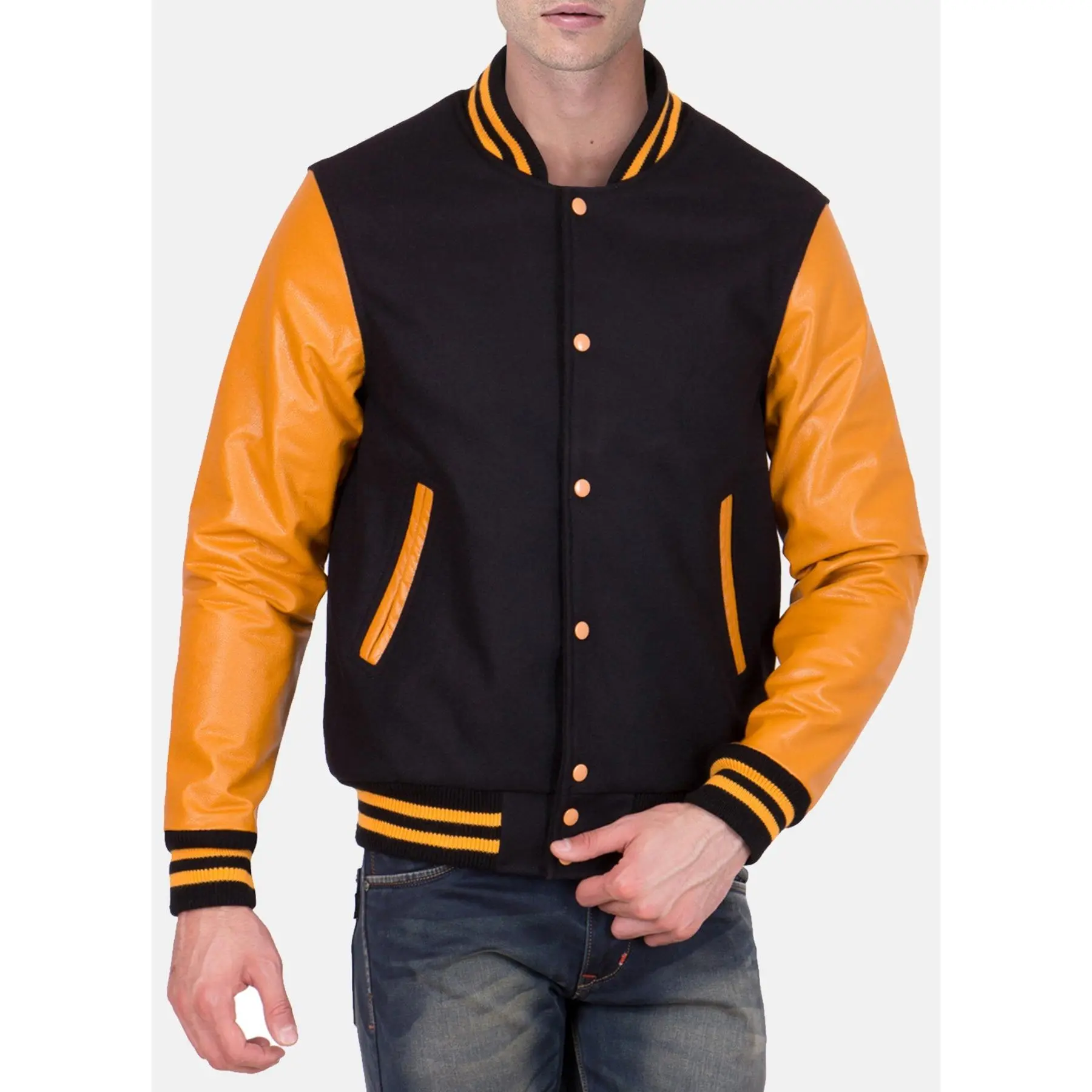 Mens Black and Yellow Varsity Jacket