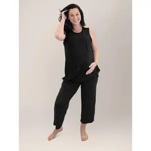 Tulip Hem Nursing Tank & Capri Pajama Set | Black