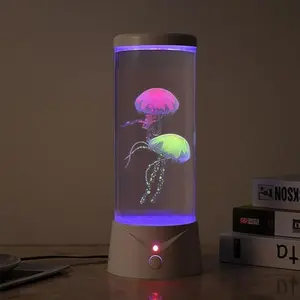 Jellyfish Lamp 9 Color Changing 2 Mode Portabe Jelly Fish Night Light LED Mood Lamp Home Decor for Room Office Night Light Liquid Motion Lamp Ideal  for  (White)