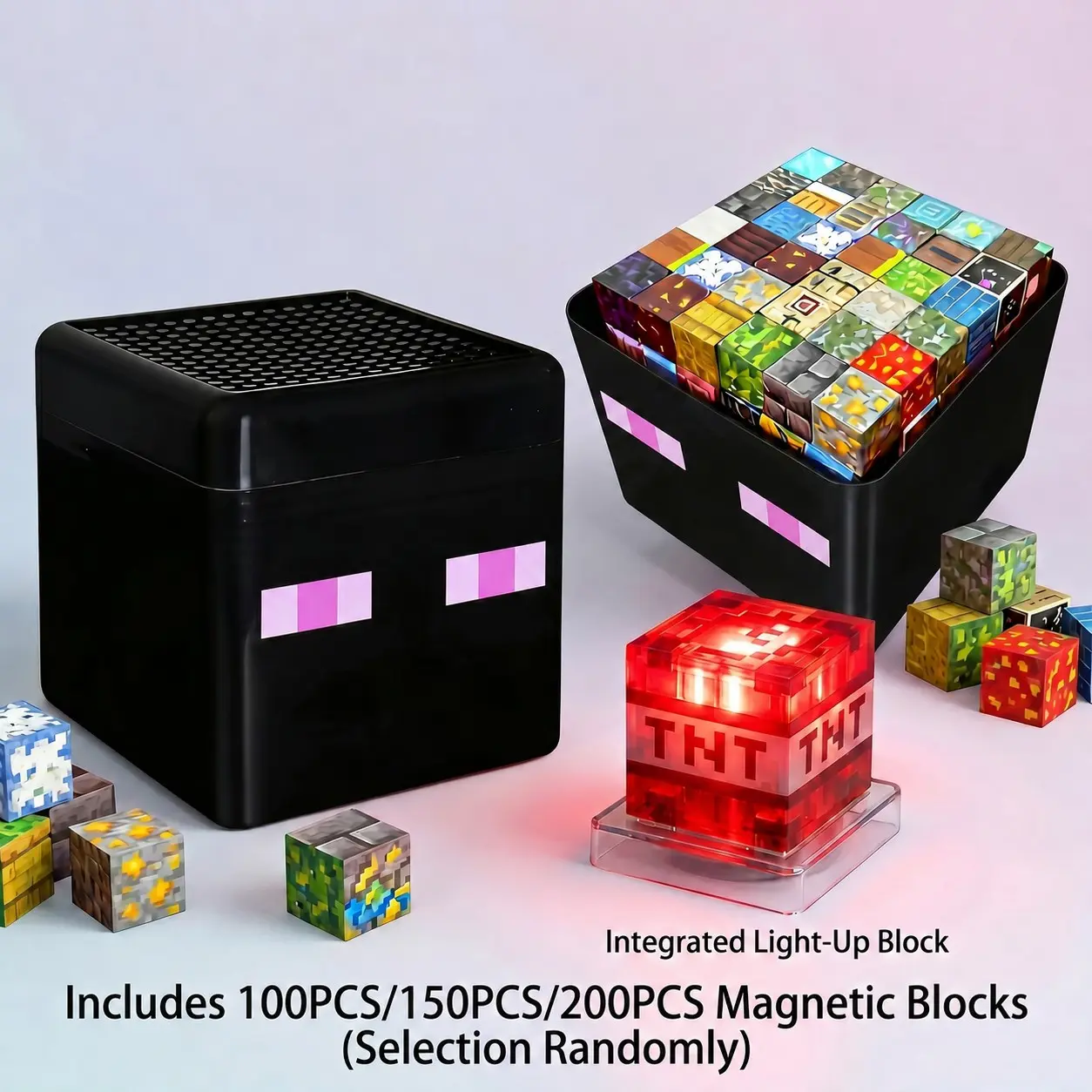 Light Up Magnetic Blocks-200/150/100PCS Random Magnetic Building Blocks Set with Creative Storage Box，Light Up Magnet Cubes Build Mine Magnet World Tiles， STEM Montessori Sensory Toys for 3+ Boys Girls ，Safe Toddler Kids Construction Toys， Birthday Gifts