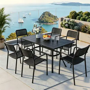 ZOPATICO 4/6-Piece Black/Brown Outdoor Casual Chairs Patio Furniture Sets, Steel Frame, Mesh Plastic Seat, Easy-to-Clean, Stackable, Ideal for Porches, Restaurants, Patios