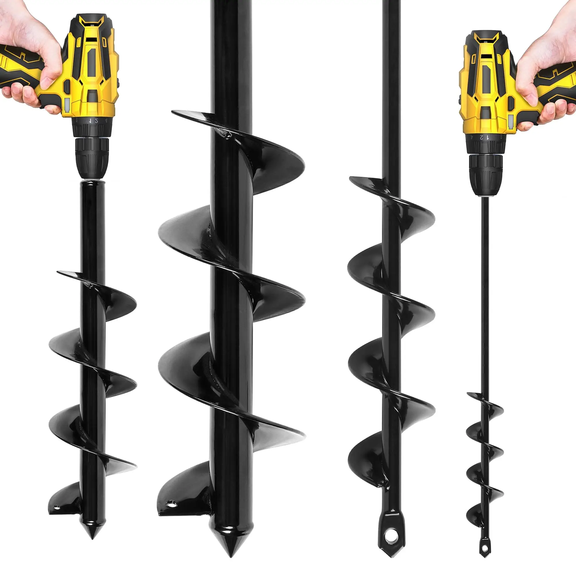 Auger Drill Bits Set for Garden Planting 3.5X16 in 1.6X16 in Spiral Earth Auger for Post Holes Flower Beds Bulb Planter 3/8" Hex Drive