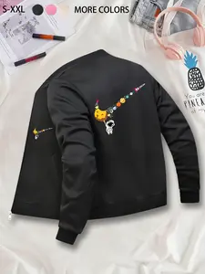 Women's Astronaut Printed Baseball Jacket - Loose Casual Top, Affordable Jacket for Budget-Conscious Shoppers, Stylish Low-Price Jacket