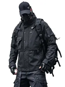 Hzj01 Niepce Black Japanese Techwear Windbreaker Jacket for Men with Multi Pocket