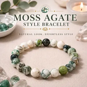 Moss Agate Style Beaded Bracelet – 8mm Stretch Natural Look Design