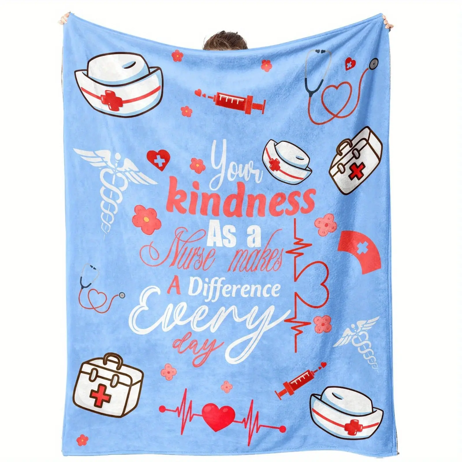 Nurse Gift Blanket with Medical Symbol, Durable Hospital Blanket, Flannel Throw for Night Shifts and Rest Rooms
