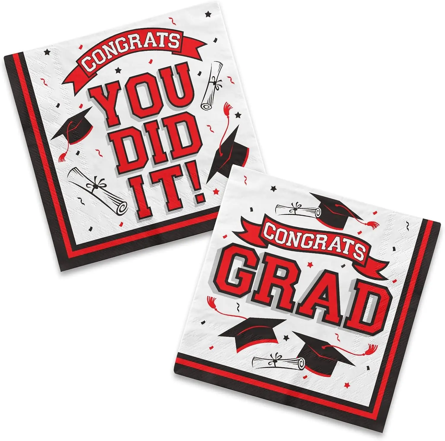Graduation Party Supplies Disposable Paper Cocktail Napkins for Graduation Decorations, 80 Pack（red and black）