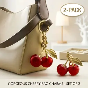 2 packs-Cute Cherry & Bowknot Design Keychain, Fashionable Keychain for Women & Girls, Trendy All-match & Exquisite Keychain for Birthday Gift, Cute Charms Keychain purse accessory adorable add-on