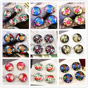 20pcs 12mm Handmade Po Glass Cabochons Flower Tree Pattern Round Cabochon Dome DIY Jewelry Making Findings