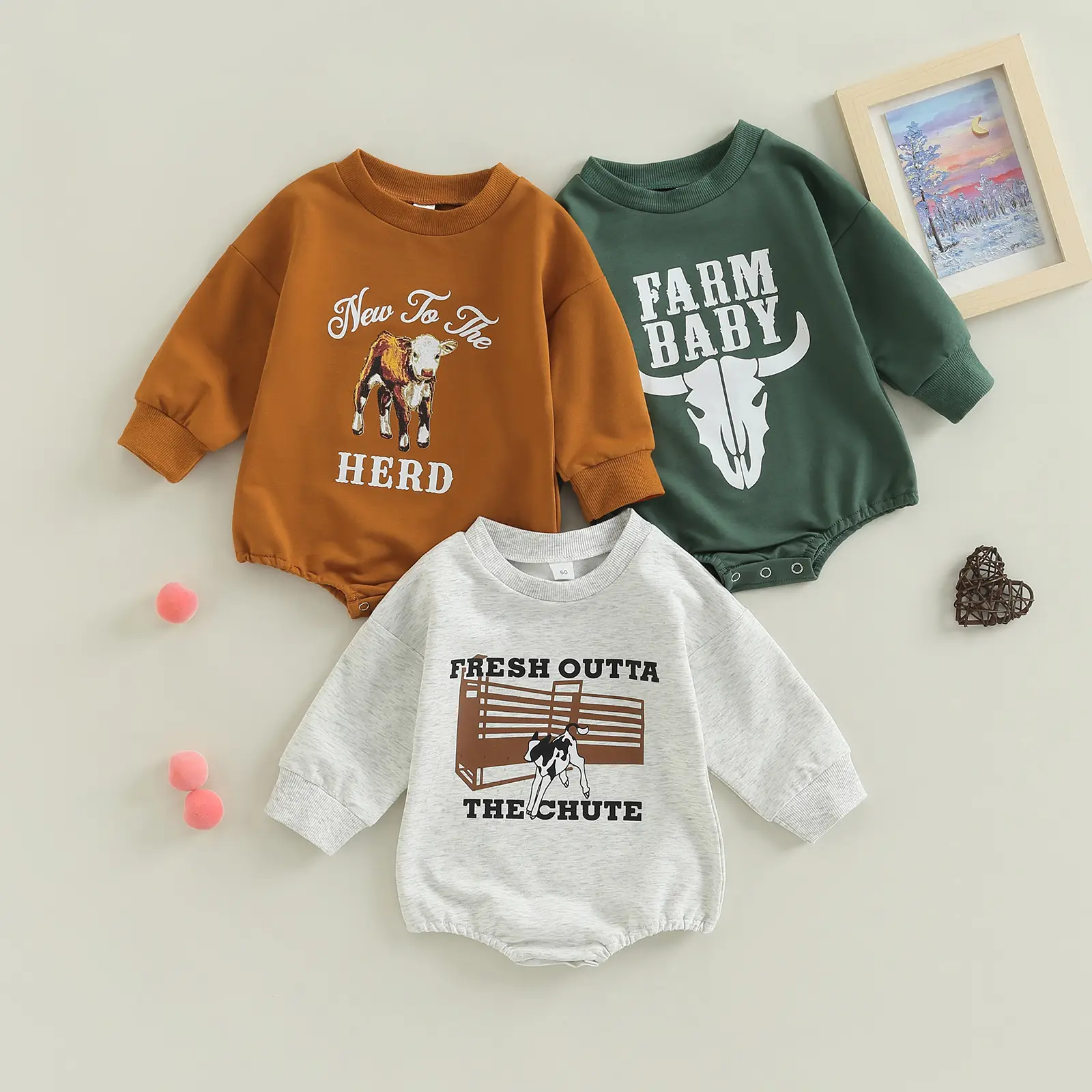 Western Baby Boy Girls Clothes Newborn Infant Cow Print Sweatshirt Romper Oversized Long Sleeve Bodysuit Fall Outfit