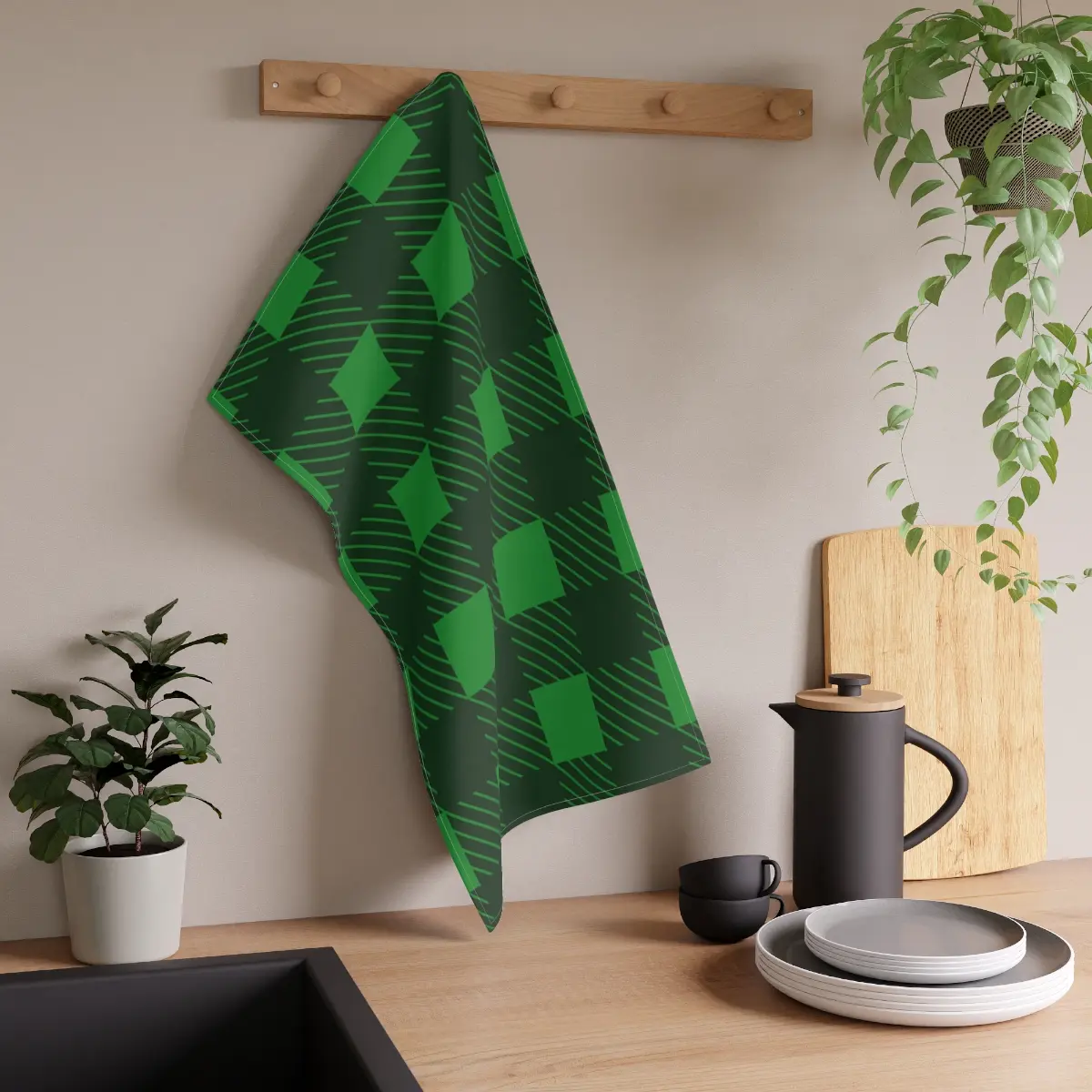St. Patrick's Day Kitchen Towel, Holiday Kitchen Towel, Green Flannel Kitchen Towel Cotton, Cleaning