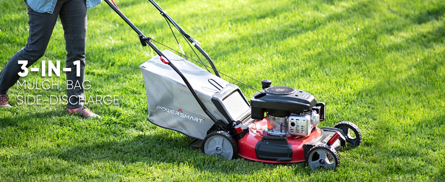 PowerSmart Self Propelled Gas Lawn Mower, 22-Inch with 140cc Briggs and Stratton E550 Engine 3-in-1 Rear-Wheel Drive Lawnmower with Bagging(HB8622S)
