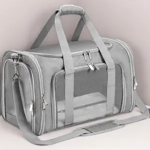 Soft-Sided Cat Dog Pet Carrier Collapsible Travel Bag for Big Cats Small Dogs with Shoulder Strap Removable Mat Mesh Up to 16 Lbs TSA Approved