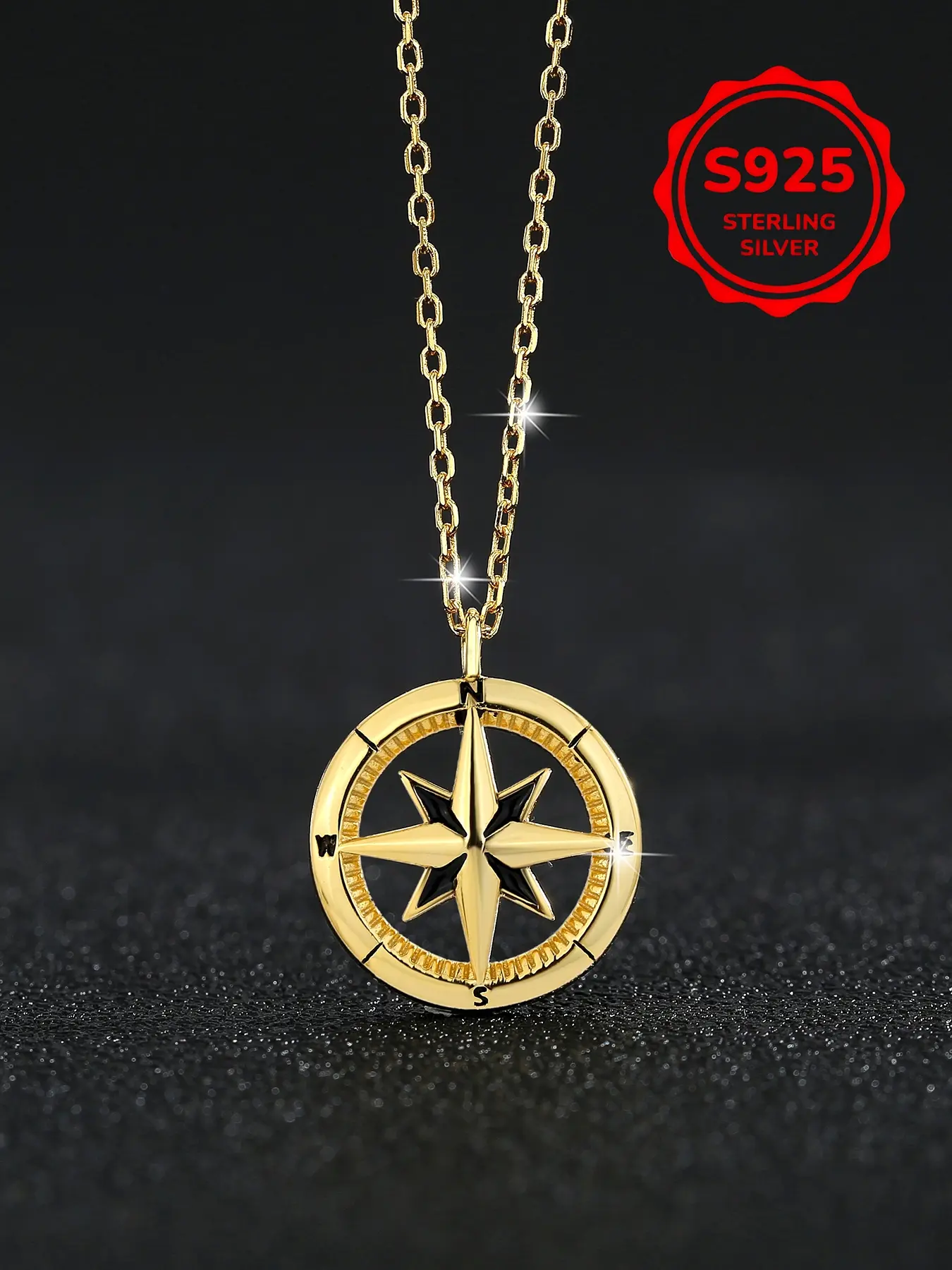 Fashion Trend S925 Sterling Silver Eight-Point Star Compass Necklace, High Quality Daily Wear, Unique Versatile Vintage Enamel Dripping Glue Geometric Exquisite Trendy Pendant