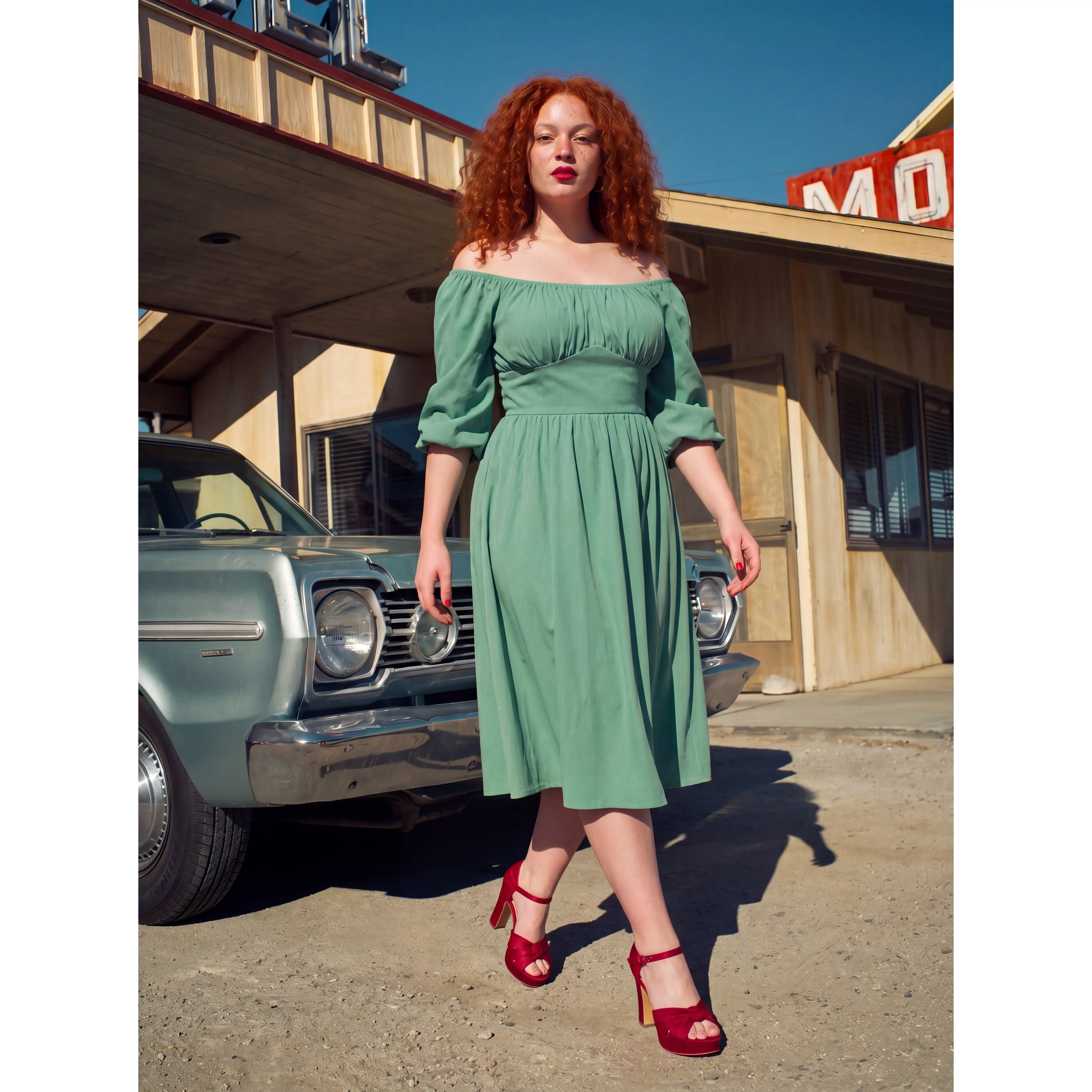 Marie-Therese Peasant Dress in Mint