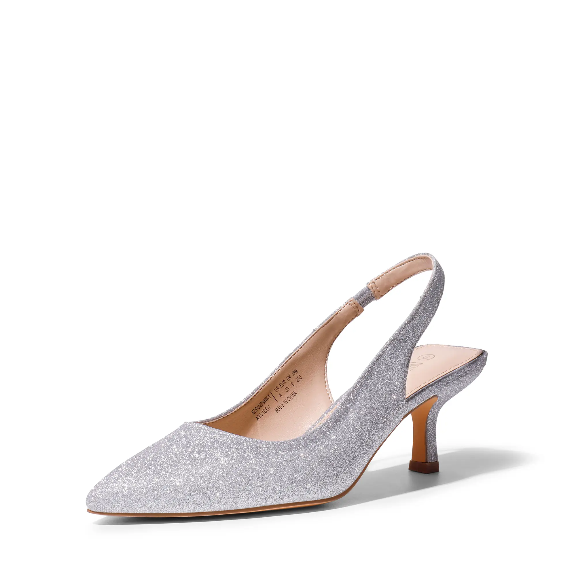 DREAM PAIRS Women's Classy Pointed-Toe Slingback Kitten Heels Footwear - Adjustable Buckle, Cushioned Insole, Silver Glitter, Secure Fit for Office, Evening Use