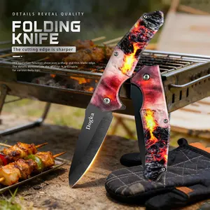 Dogka Folding Pocket Knife, 3.34'' Blade 8.07'' Overall, Manual Open Camping Knife with Lava Pattern Handle for Outdoor, Hiking, BBQ & Daily Use