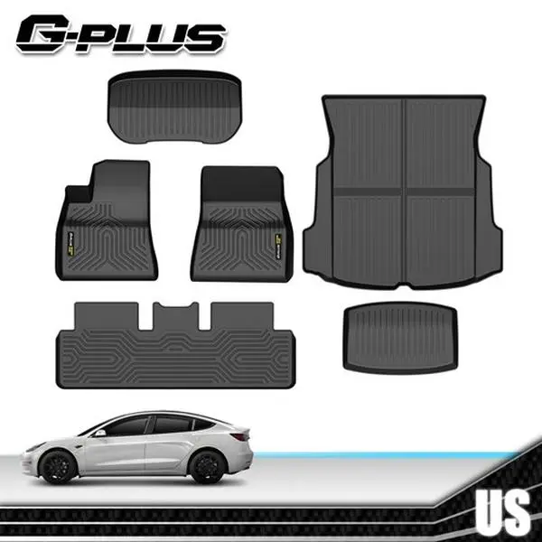 MOTOR GPLUS 6PCS TPE Eco-Friendly All-Weather Floor Mats & Cargo Liner Set for 2017-2023 Tesla Model 3, Waterproof, Quick-Install, Anti-Slip Design, Precise Cut, Shake-Off Cleanup, Leak-Block Walls, Car Interior Cars Accessories