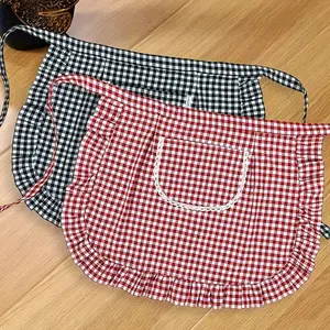 Cute Mini Apron Plaid Adjustable Straps Perfect for Cooking Painting Gardening Office Ideal Gift Fun Accessory Kitchen Cooking Aprons Polyester Apron