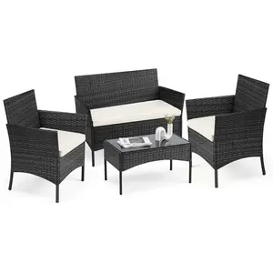 4 Piece Outdoor Patio Furniture Set, Wicker Rattan Patio Conversation Set, Outdoor Chairs and Loveseat with Coffee Table for Porch, Yard & Poolside Three-piece garden furniture set, woven outdoor polyethylene rattan furniture