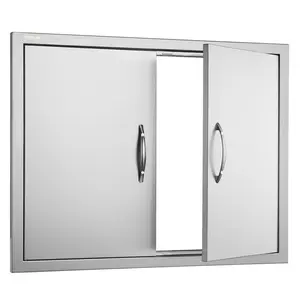 VEVOR BBQ Access Door, 31W x 24H Inch Double Outdoor Kitchen Door, Stainless Steel Flush Mount Door, Double Wall Vertical Door with Handles and Hooks, for BBQ Island, Grilling Station, Outside Cabinet