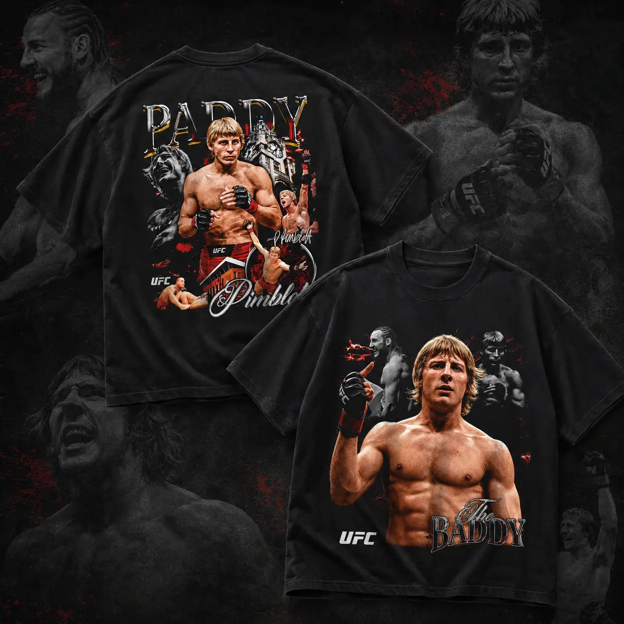 Men's Paddy Pimblett The Baddy Graphic Short-Sleeve T-Shirt - UFC MMA Fight Fan Vintage Style Cotton Menswear Top, Retro Vintage Shirts