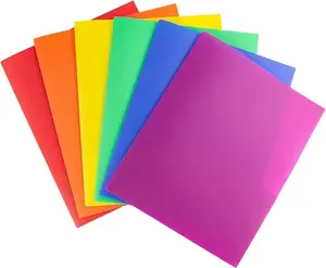 Colored Plastic Folders with Pockets - (6 Pack, Assorted Colors), 2 Pocket Poly Folders for School & Office, Durable Heavy Duty File Folders, Includes Adhesive Labels