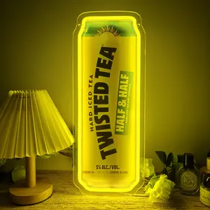 Twiisted Teaa Neon Sign, Half & Half Yellow Beer Can LED Wall Light for Bar, Man Cave, USB Powered 15.98"x9.84"