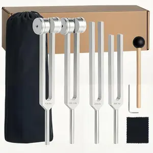 Healing Tuning Fork Set – 128 Hz, 136.1hz, 256 Hz, 384 Hz Weighted Sound Therapy Tools, Chakra Balance, Relaxation, Body Massage, Percussion Instrument