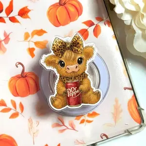 Cute Highland Cow Soda Lover Magsafe Phone Grip Detachable Magnetic Kickstand, Funny Farm Aesthetic Gift For Drink Fans