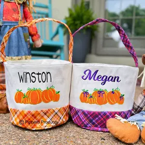 Personalized Trick or Treat Halloween Candy Basket with Pumpkin Design