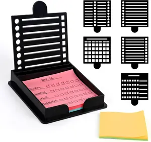 Sticky Note Holder Compatible with Post It Notes, 3x3 Sticky Note Stencil Dispenser with Template, Memo Pad Organizer with Five Line Box Drawing Template for Home and Office