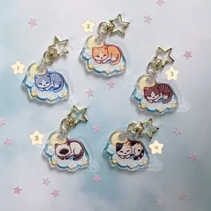 Dreamy Kitty Double-Sided Glitter Epoxy Acrylic Keychains | grey/white, orange/white, brown/white, calico, siamese cats