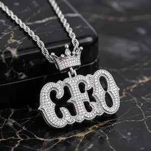 Men’s "CEO" Bling Necklace - High-Quality Alloy, Long Design, Durable, Long-Lasting Shine (Unisex Fashion Costume Jewelry Accessory)