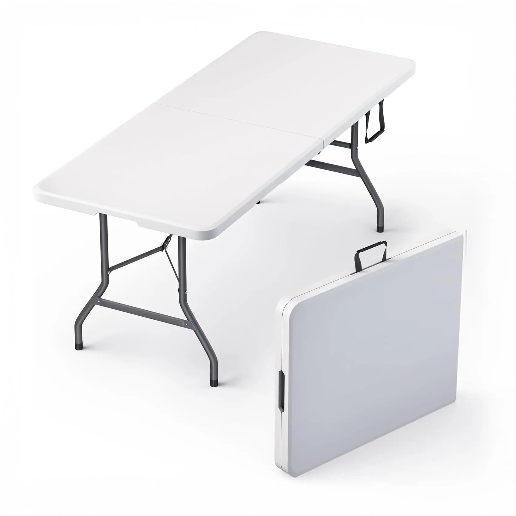6ft Heavy-Duty Folding Indoor-Outdoor Picnic Table, 500lbs Weight Capacity, HDPE Top & Steel Legs, Portable for Parties, Camping, Indoor-Outdoor Picnic Tables