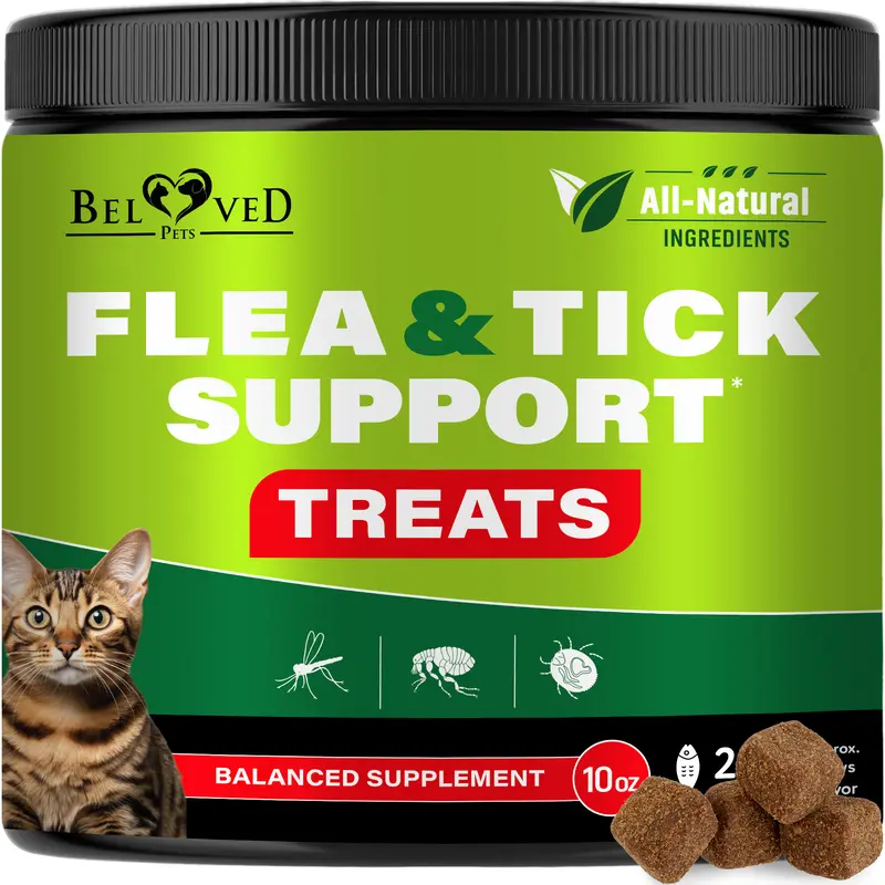 Beloved Pets Cat Flea and Tick Chewable Pills, Salmon Flavor with Bacon Flavor, Garlic, All-Natural Ingredients, Advanced Formula, 2-4 Chews Daily, 2-4 Chew Daily