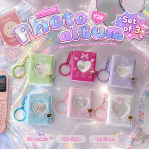 Y2K Mini Photo Album Book - Set of 3, 32 Pockets Mini Film Holder, Cute Photocard Binder, Kpop Card Holder, Pocket Size Bag Charm