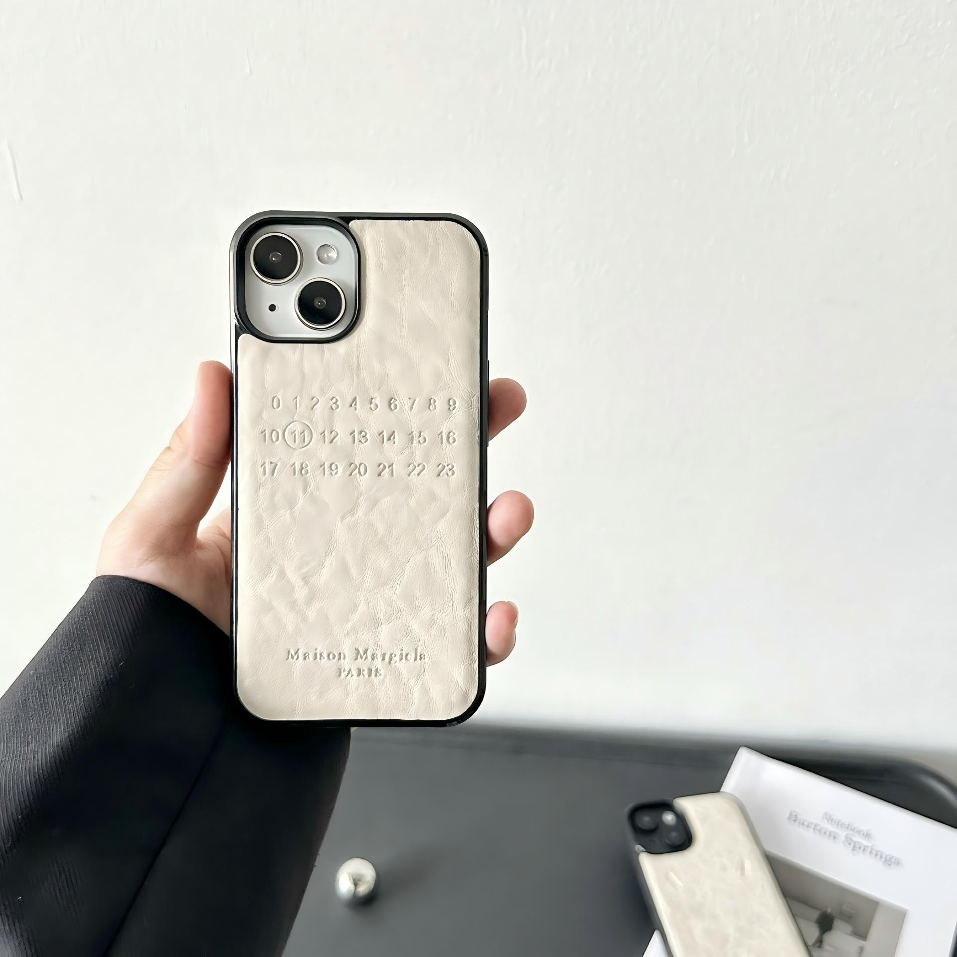 Case & Nova. Luxury minimalist leather phone case with number pattern for iPhone 17 Pro Max, 16, 15, 14, 13 — premium shockproof protective shell junk