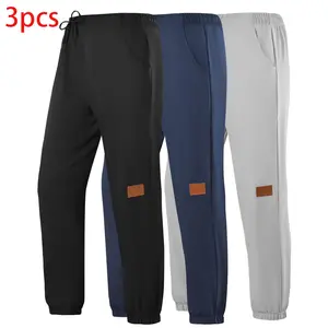 Men’s loose casual pants, 3-pack—summer relaxed fit, comfortable drawstring lounge pants with pockets, suitable for sports wear, available in stylish black and dark gray.