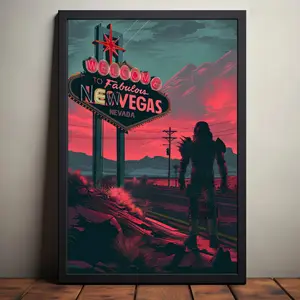 Welcome to New Vegas Poster, Fallout Video Game Art, Wasteland Art, Neon Sign Video Game Poster Decor Photo home wall