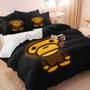 Streetwear Classic Cartoon Monkey Duvet Cover Set and 1-2 Pillowcases No Core, Black Background & Large Monkey Pattern, Soft and Comfortable, Minimalist Trendy Playful Bedroom Decor, Gift for Fans, Fashionista