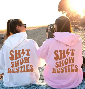 Matching Best Friend Hoodie For 2 Sh*t Show Besties Hoodie - Gift For Best Friends Womenswear Print Sweatshirts Tops Yarn Comfort Black Casual Fitted Long Sleeve