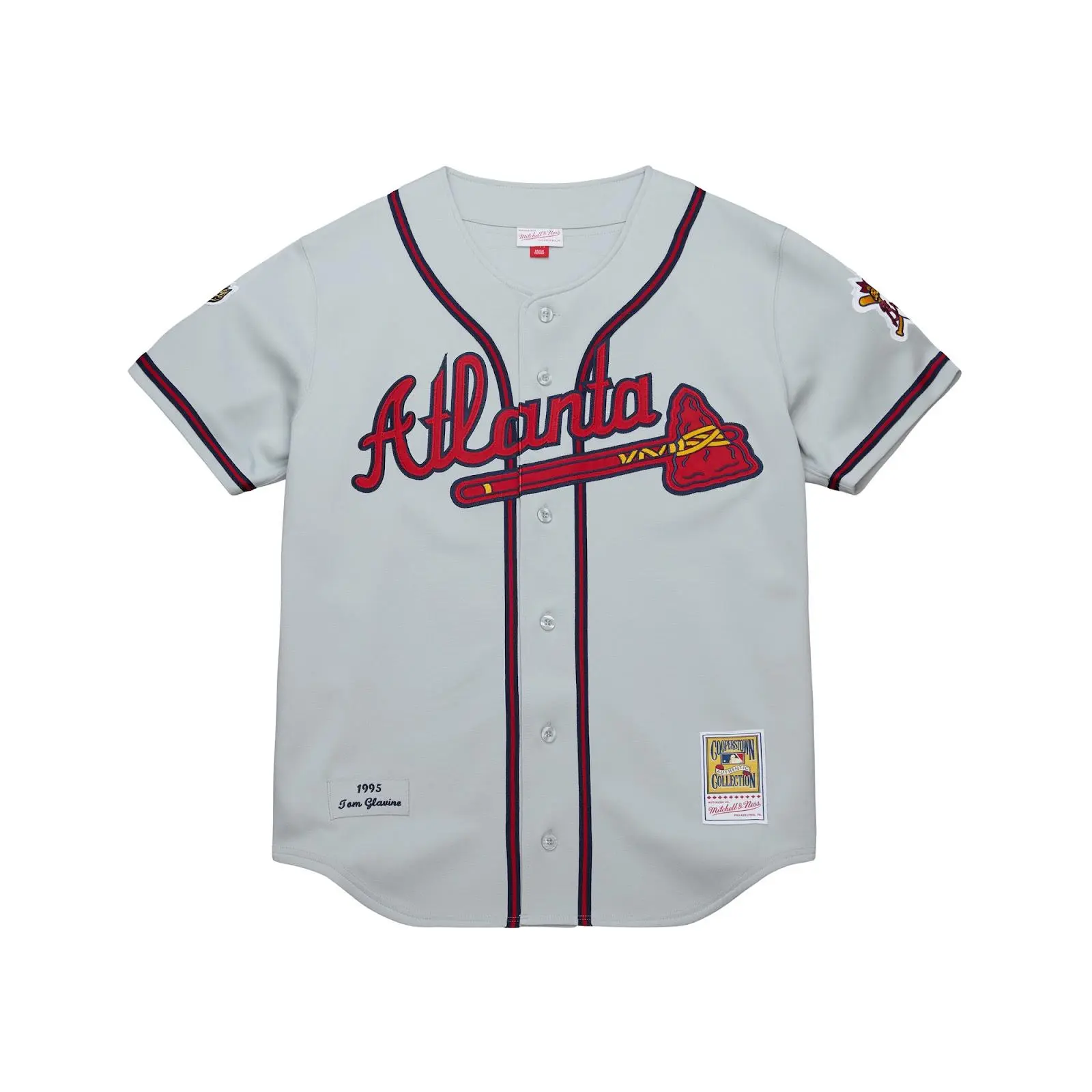 Tom Glavine Atlanta Braves 1995 Gray Authentic Throwback Jersey MLB Baseball Cooperstown Fan Gear Mitchell & Ness