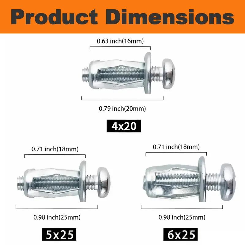 M4 x 20, M5 x 25 and M6 x 25 product dimensions