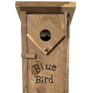 Blue BirdHouse Handcrafted w/ 3/4" Red Cedar with Built-in Air Ventilation, Functional Door, Easy to Clean Entrance Hole, Secure Hand Latch, Lifetime Warranty
